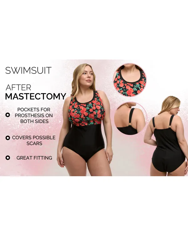 Lida swimsuit details: pockets for a prosthesis on both sides and coverage for scars