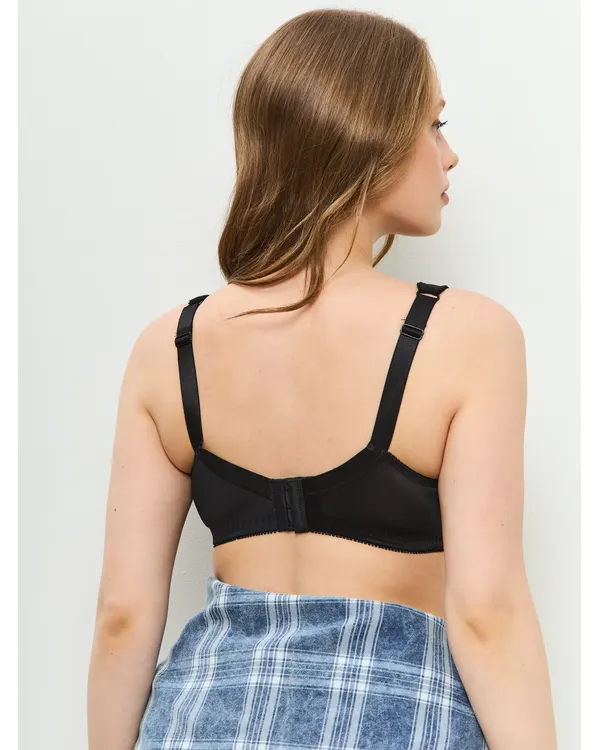 Black lace mastectomy bra, back view