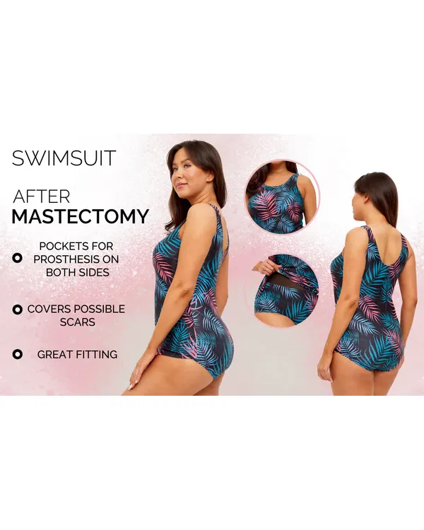 Natalia swimsuit details: pockets for a prosthesis on both sides and coverage for scars